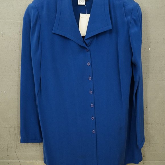 New Adriana Papell Talbots Size 8 Petit Royal Blue Silk Pants Suit - Picture 3 of 7